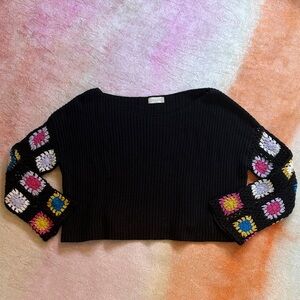 Altar'd State Boho Sweater with Crochet Sleeves